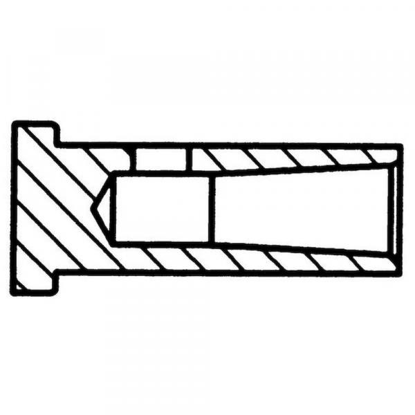 The image displays a cross-section of a cylinder. There are various areas with different textures represented by lines and hatching. The front part is wider and conical.