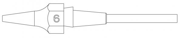 The image shows a schematic representation of a sharp, elongated object with a larger, narrow section in the middle and a thin end, which might be part of a tool.