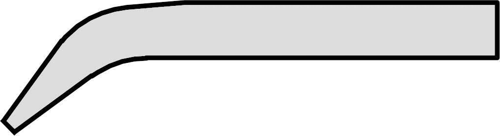 The image shows a long, curved rod. The left side has a gentle curve, while the right side is straight and narrow. The entire shape is outlined by a black line.