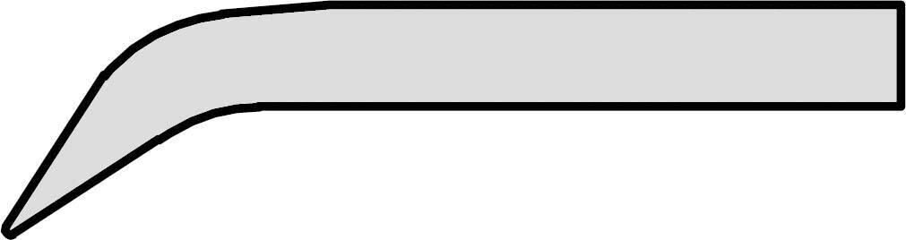 The image shows an elongated, rounded object with a clear black contour. One end is pointed, the other is wider and flat. The base color is gray.