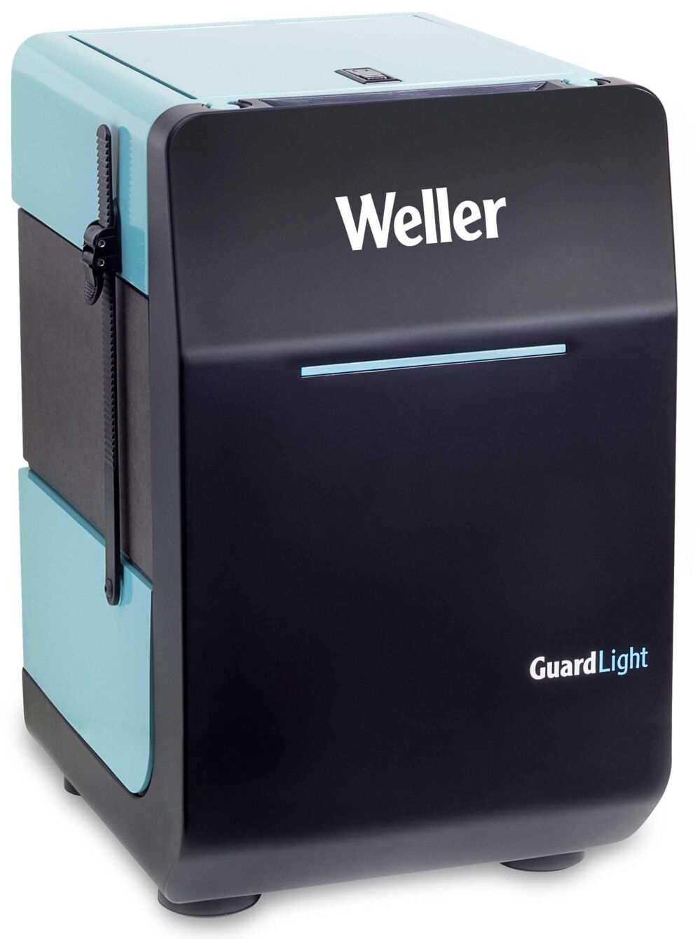 The image shows a small, rectangular device, primarily in black with blue accents. On the front, the "Weller" logo and the "GuardLight" inscription are displayed.