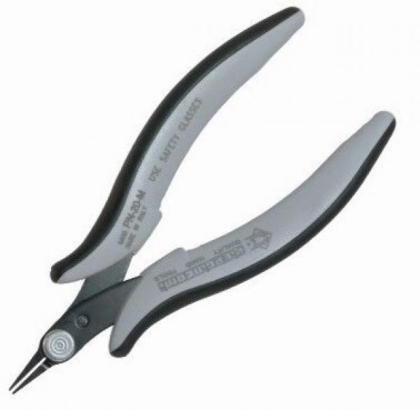 The image shows a pair of pliers with long, pointed jaws. The handles are ergonomically shaped and black-gray. It is suitable for fine work, such as with jewelry or crafts.