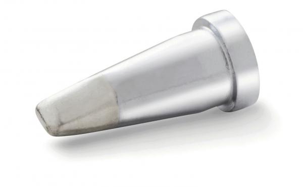 The image displays a conical, metallically shiny object with a rounded tip. The lower half is gray, providing a matte contrast to the smooth, silver upper part.