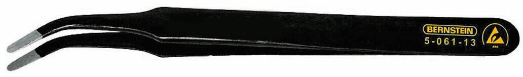 The image shows a black tweezer with two pointed, angled ends. On the side, the brand name "BERNSTEIN" and a number are displayed. The surface is smooth and shiny.