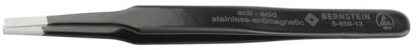 This is a black, slender tweezer with a pointed, flat tip. It features the imprint "anti-acid stainless anti-magnetic" and the brand "BERNSTEIN".