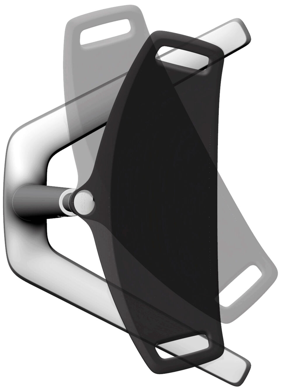 The image shows a black holder with two side openings. It is flexible and can be moved into different positions. The surface is smooth and designed in a modern style.