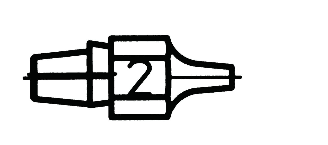 The image displays a schematic representation that shows a type of connector. In the center is the number “2”. It is black and white and has a technical, minimalist shape.