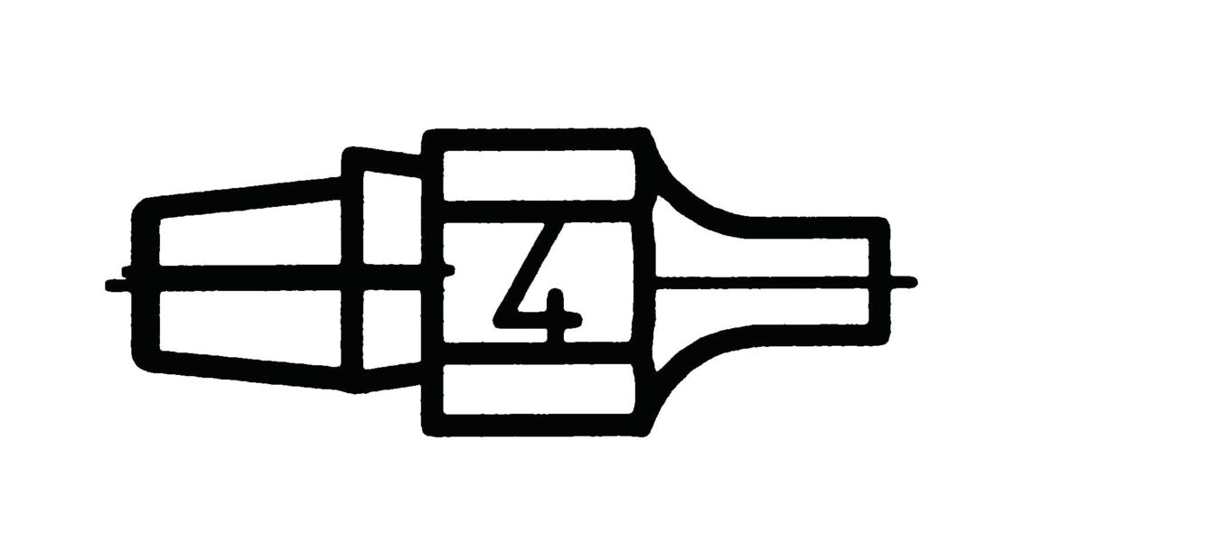 The image displays a technical sketch of a component with three segments and a cylindrical shape. In the center, there is the number "4". It features clear, black lines on a white background.