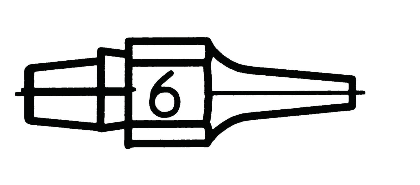 The image shows a schematic representation of a pen tip that starts at a pointed end and tapers to a wide base. In the center is the number 6.