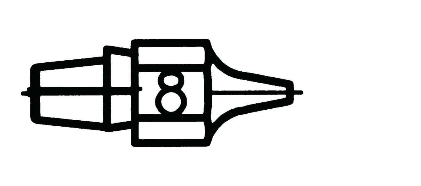 The image shows a simplified drawing of a fountain pen. In the center, there is a number "8" visible, surrounded by a stylized body and a pointed nib.