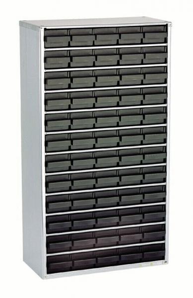 The image displays a narrow, tall cabinet with multiple horizontal drawers. The drawers are dark and smooth, arranged in multiple rows and columns.