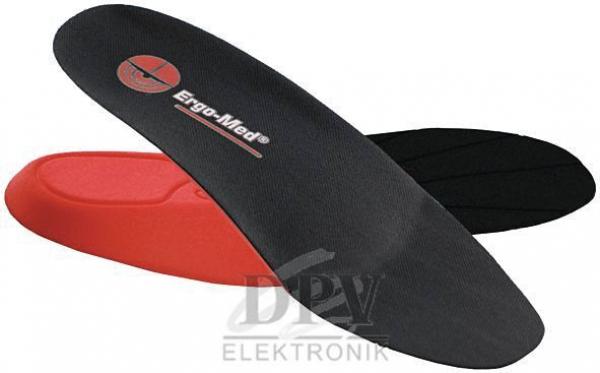 The image shows several shoe inserts. One is red, one is black, and one has a wavy surface. The surfaces are smooth, with a logo in the center.